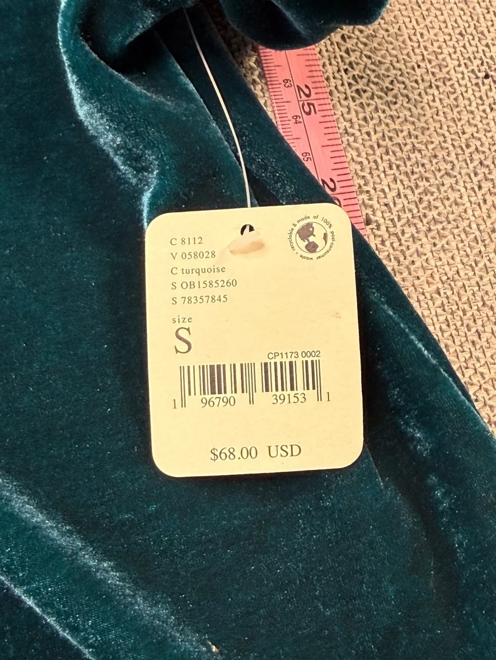 Free People Velvet Puff Sleeve Top in Turquoise, Size S